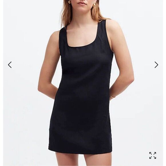 MADEWELL Mini Dress Women 10 Black 100% Linen NEW Cross Back A-Line NQ326 - Picture 1 of 14